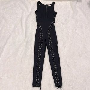 Black lace-up front jumpsuit